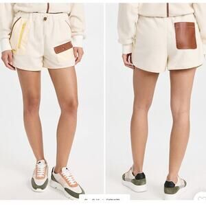 STAUD Fleece Sapling Shorts Faux Leather Trim Ivory Multi Women's Size Small